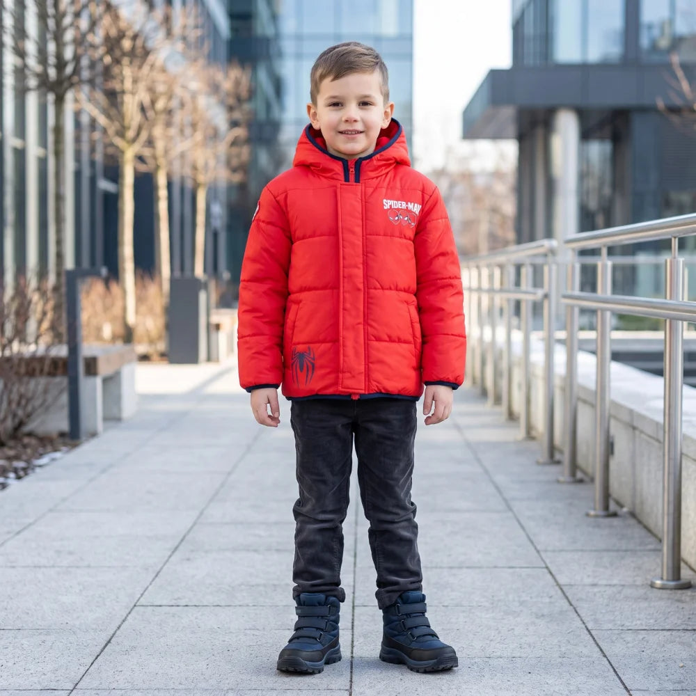 Marvel Spiderman Kinder Winterjacke Jungen Jacke mit Kapuze Gr. 98 bis 128 - WS-Trend.de