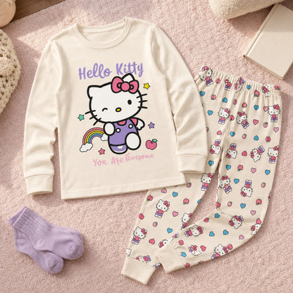 Hello Kitty Kinder Mädchen langarm Schlafanzug Pyjama 104-128 - 100% Baumwolle - WS-Trend.de