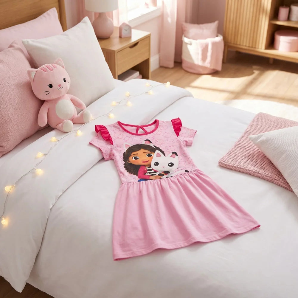 Gabbys Dollhouse Kinder Mädchen kurzarm Kleid Sommerkleid Gr. 98-128 Baumwolle - WS-Trend.de