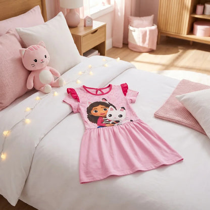 Gabbys Dollhouse Kinder Mädchen kurzarm Kleid Sommerkleid Gr. 98-128 Baumwolle - WS-Trend.de