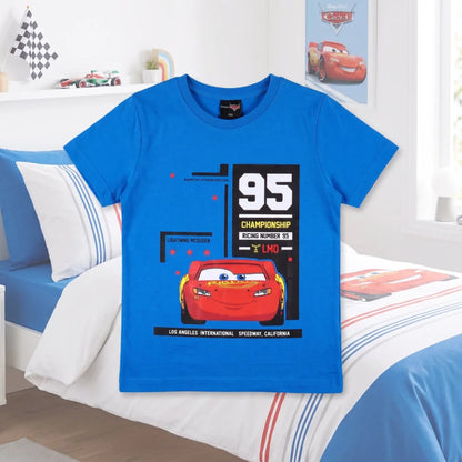 Disney Cars Lightning McQueen Kinder T-Shirt Kurzarm Shirt 98 bis 128 Weiß Blau - WS-Trend.de