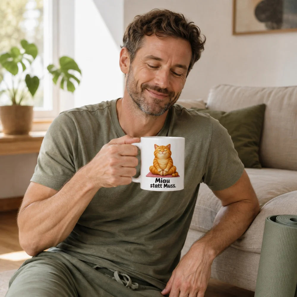 Yoga-Katze Kaffeetasse - Geschenkidee mit Spruch - beidseitig bedruckt - WS-Trend.de