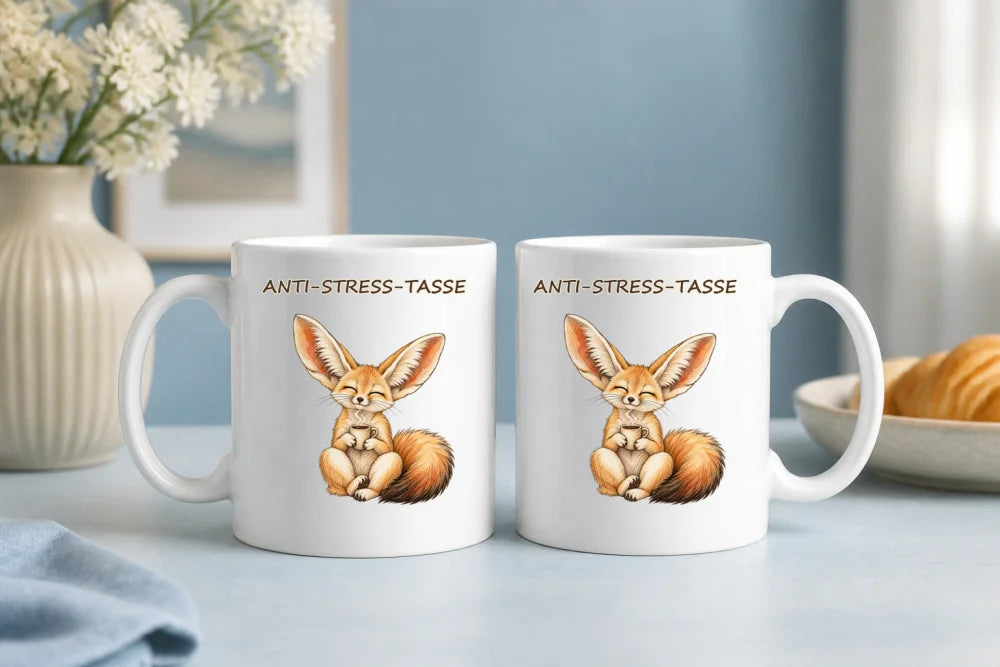 Anti-Stress-Tasse Fennek – Keramikbecher 325 ml Tuschzeichnung - WS-Trend.de