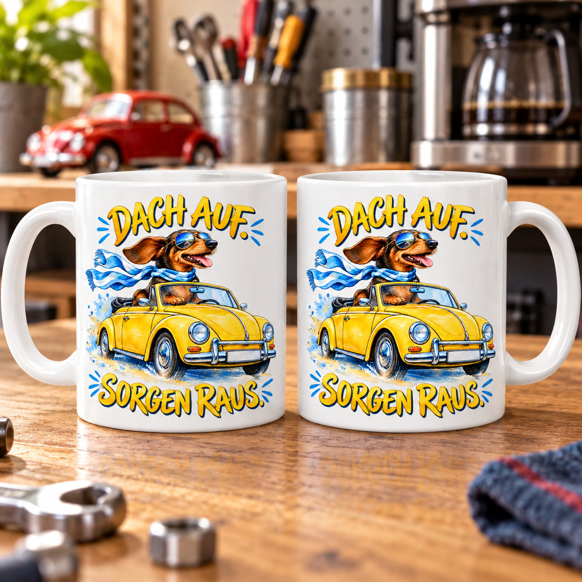 Auto Tasse Spruch Keramik 330 ml Geschenk für Autofan beidseitig Druck
