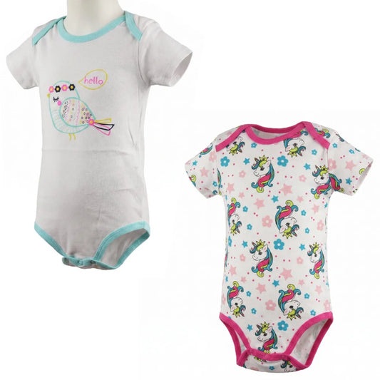 Baby 2er Pack kurzarm Body Strampler Schlafanzug Gr. 74-86 Einhorn Vogel - WS-Trend.de
