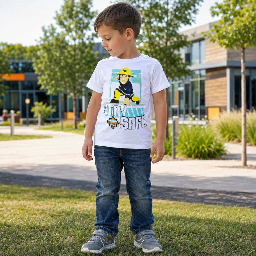 Feuerwehrmann Sam T-Shirt Kurzarm Kinder Jungen Shirt Baumwolle 116-128 - WS-Trend.de