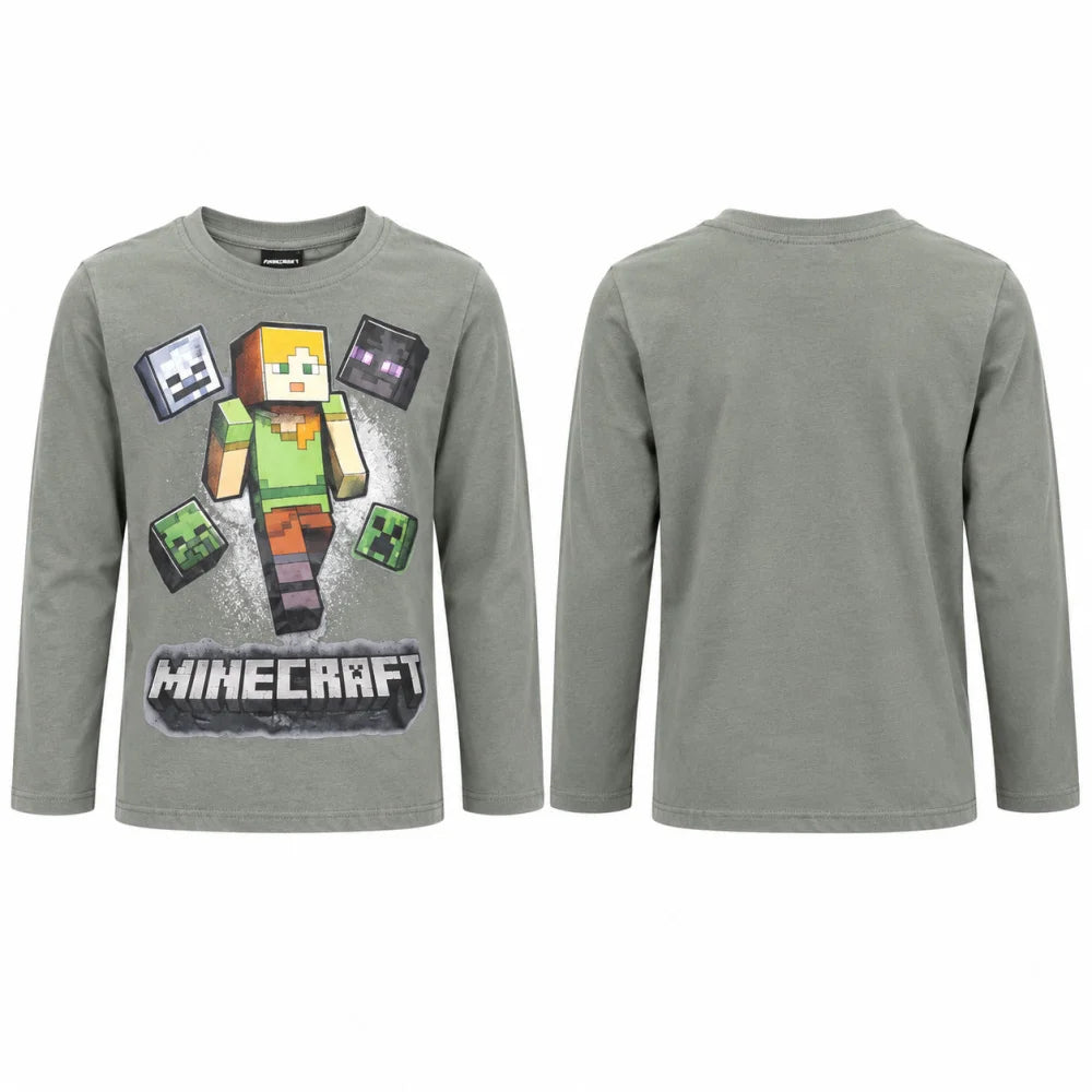 Minecraft Alex Jungen Langarmshirt Baumwolle Blau oder Grau 116–146 - WS-Trend.de