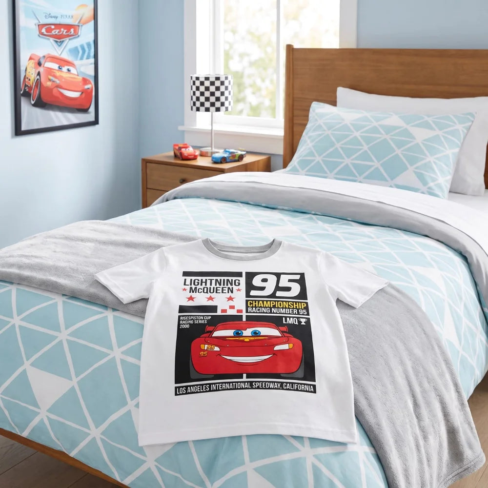Disney Cars Lightning McQueen Kinder T-Shirt Kurzarm Shirt 98 bis 128 Weiß Blau - WS-Trend.de