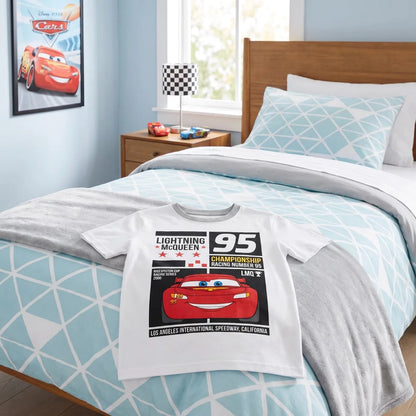 Disney Cars Lightning McQueen Kinder T-Shirt Kurzarm Shirt 98 bis 128 Weiß Blau - WS-Trend.de