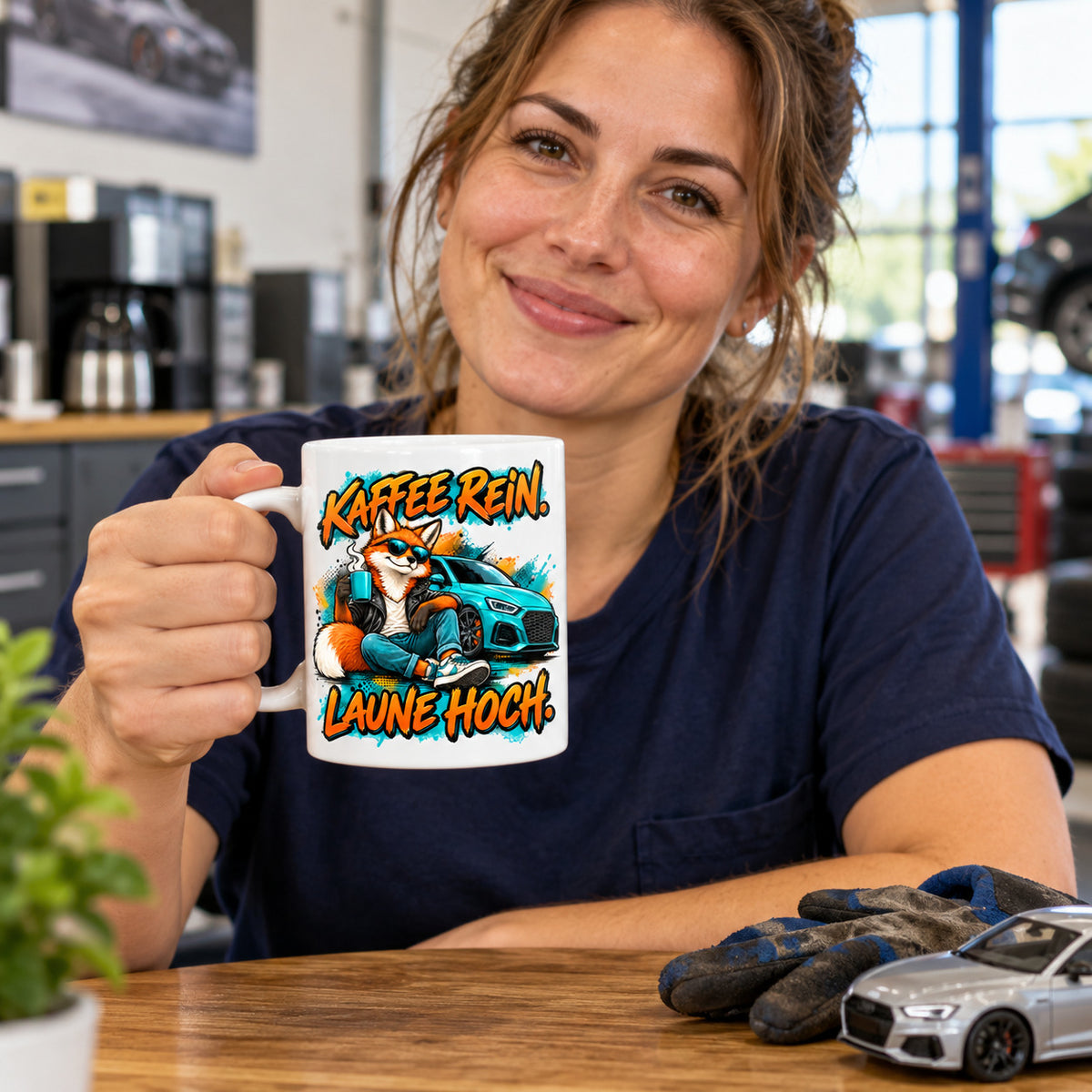 Auto Tasse Spruch Keramik 330 ml Geschenk für Autofan beidseitig Druck