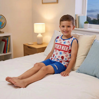 Marvel Spiderman Kinder ärmellos Schlafanzug Pyjama Nachtwäsche 104 - 134 - WS-Trend.de