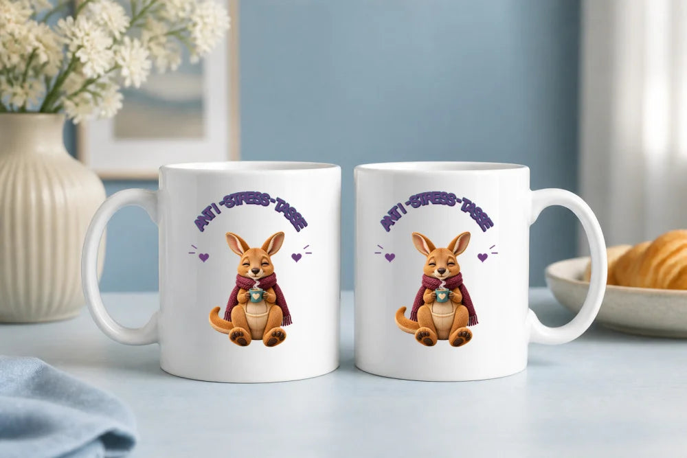 Anti-Stress-Tasse Känguru 325 ml Keramik Kaffeebecher Geschenk - WS-Trend.de