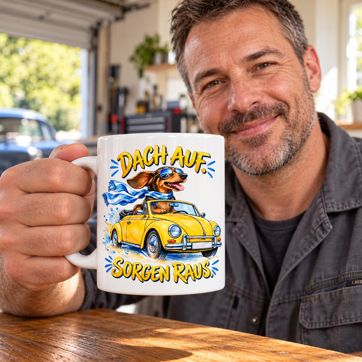 Auto Tasse Spruch Keramik 330 ml Geschenk für Autofan beidseitig Druck