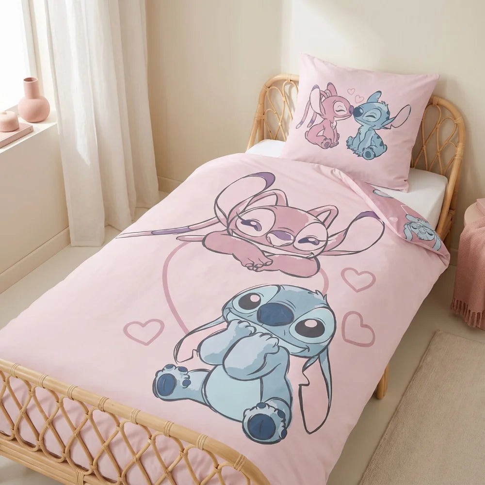 Disney Stitch und Angel Flanell-Bettwäsche 135-140x200 + 65x65 cm - WS-Trend.de