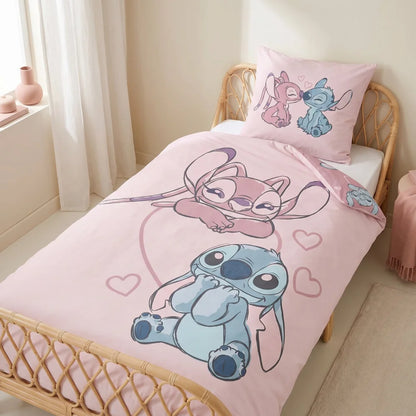 Disney Stitch und Angel Flanell-Bettwäsche 135-140x200 + 65x65 cm - WS-Trend.de