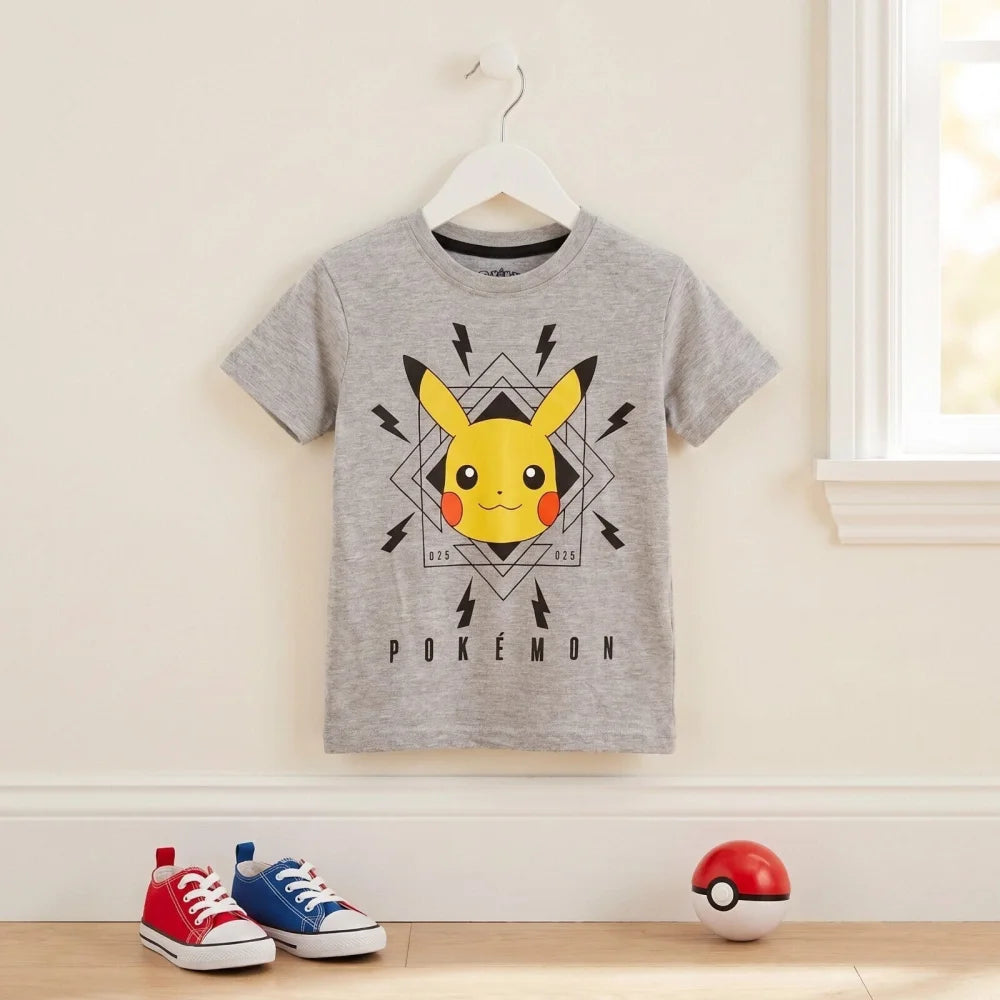 Pokemon Pikachu Kinder T-Shirt Kurzarm Shirt Baumwolle 110 bis 116 Grau Schwarz - WS-Trend.de