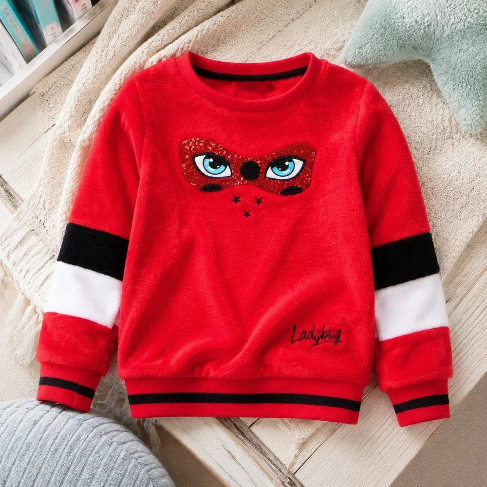 Miraculous Ladybug Kinder Fleece Pullover Sweater Rot Schwarz Gr. 104 - WS-Trend.de
