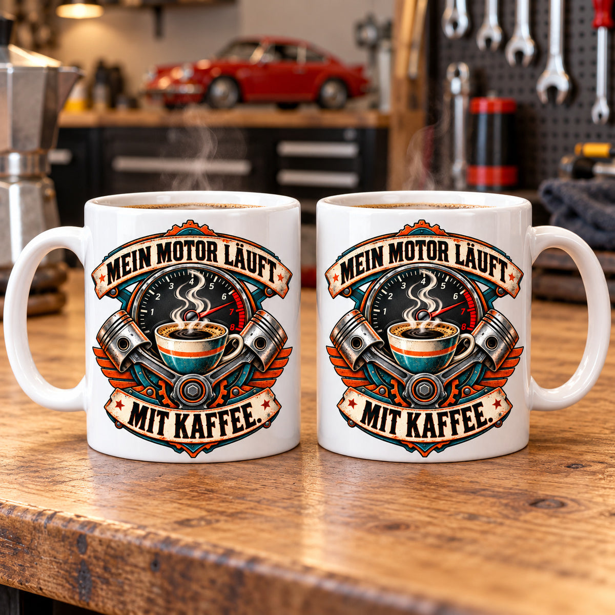 Auto Tasse Spruch Keramik 330 ml Geschenk für Autofan beidseitig Druck