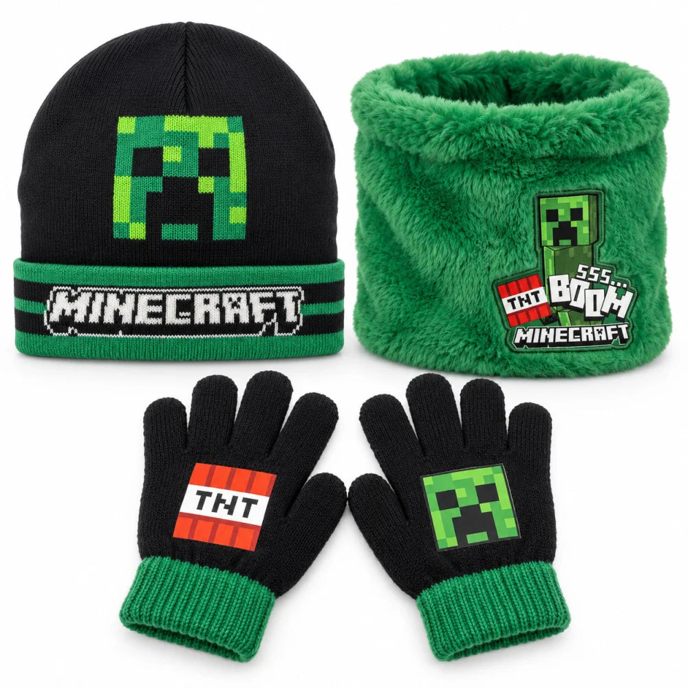 Minecraft Creeper Winterset: Mütze Snood und Handschuhe Größe 54 - WS-Trend.de