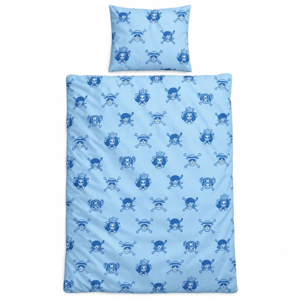 One Piece Ruffy Crew Wendebettwäsche blau 135-140x200 + 65x65 cm - WS-Trend.de
