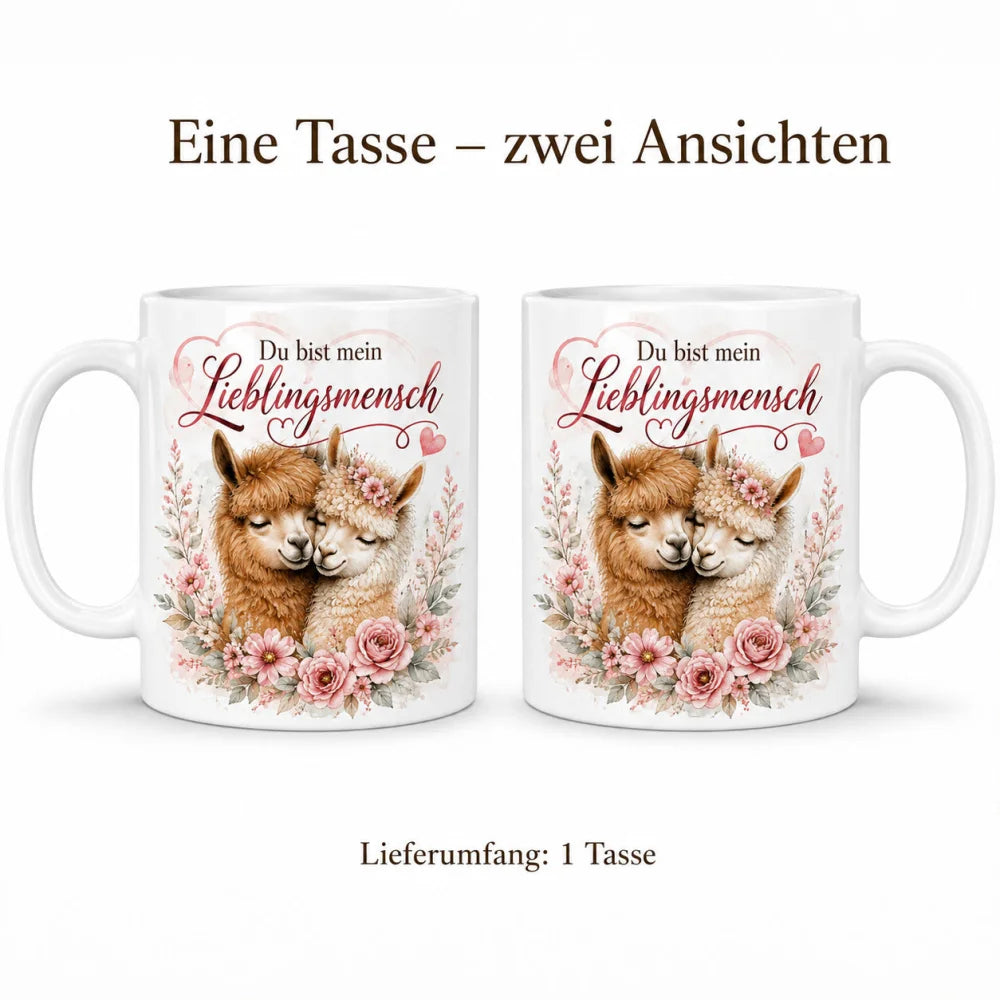 Alpaka-Tasse für Lieblingsmenschen - Geschenk zum Jahrestag beidseitig - WS-Trend.de