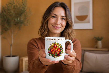 Herbstlicht Ahornblatt Tasse – Keramikbecher 325 ml in Glasoptik - WS-Trend.de