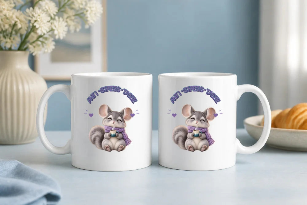 Anti-Stress-Tasse Chinchilla 325 ml Keramik Kaffeebecher Geschenk - WS-Trend.de