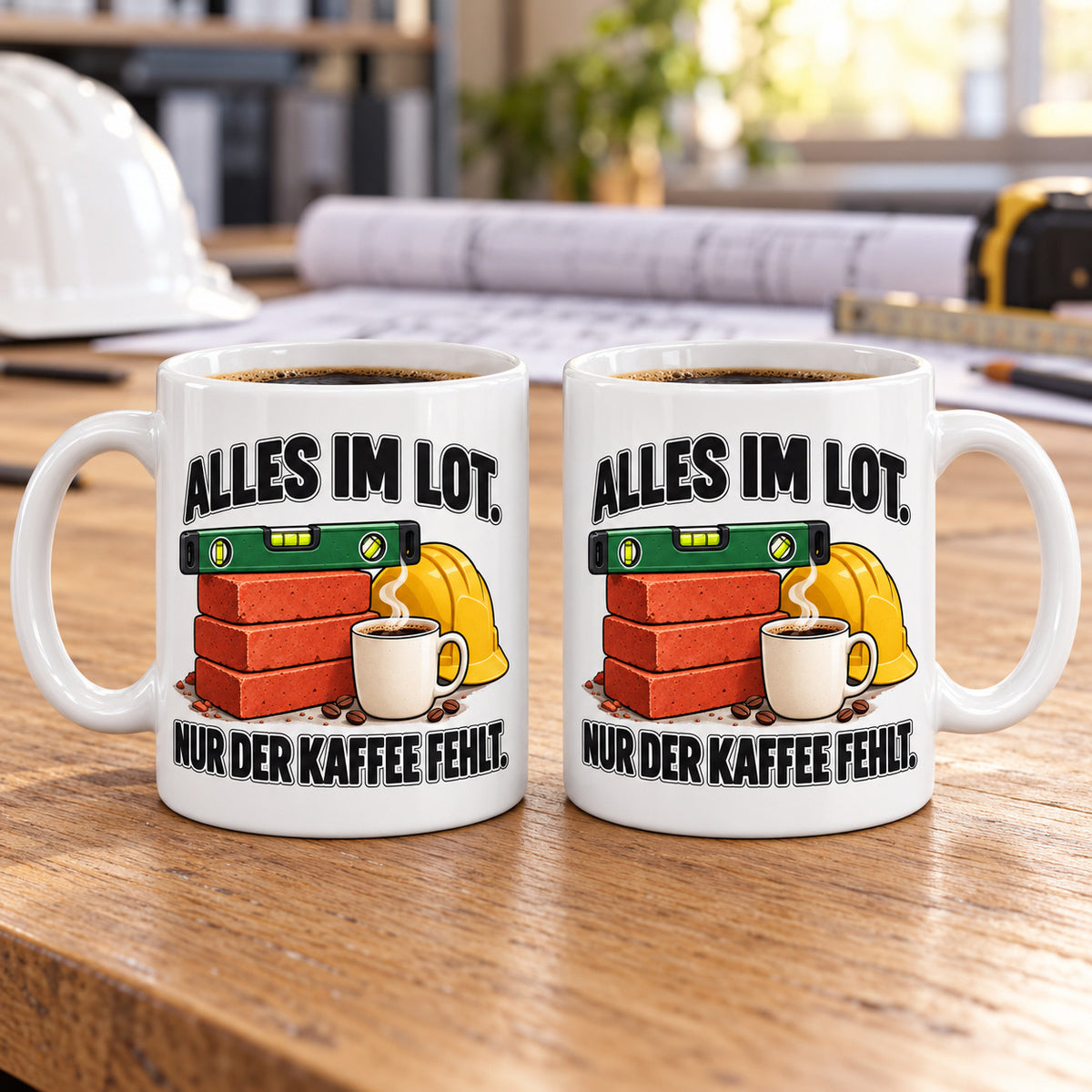 Baustellen Tasse Spruch Keramik 330 ml Geschenk Bauarbeiter beidseitig