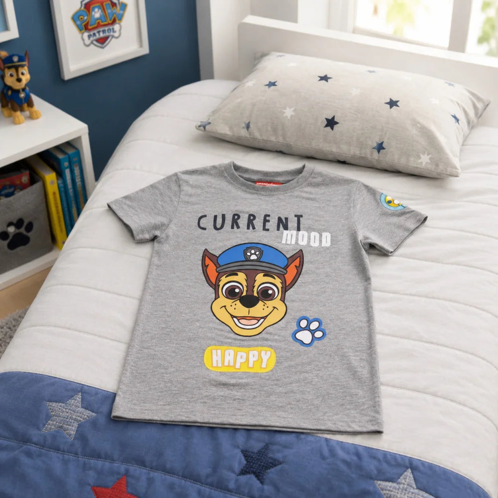 Print-Shirt PAW PATROL Chase Jungen T-Shirt kurzarm 98–128 Baumwolle Grau/Weiß - WS-Trend.de