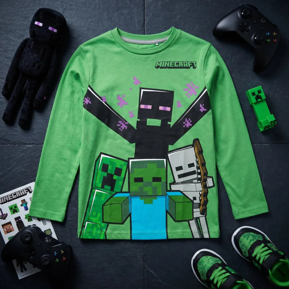 Minecraft Creeper Gamer Kinder Jungen Langarmshirt Shirt 116-152 100% Baumwolle - WS-Trend.de