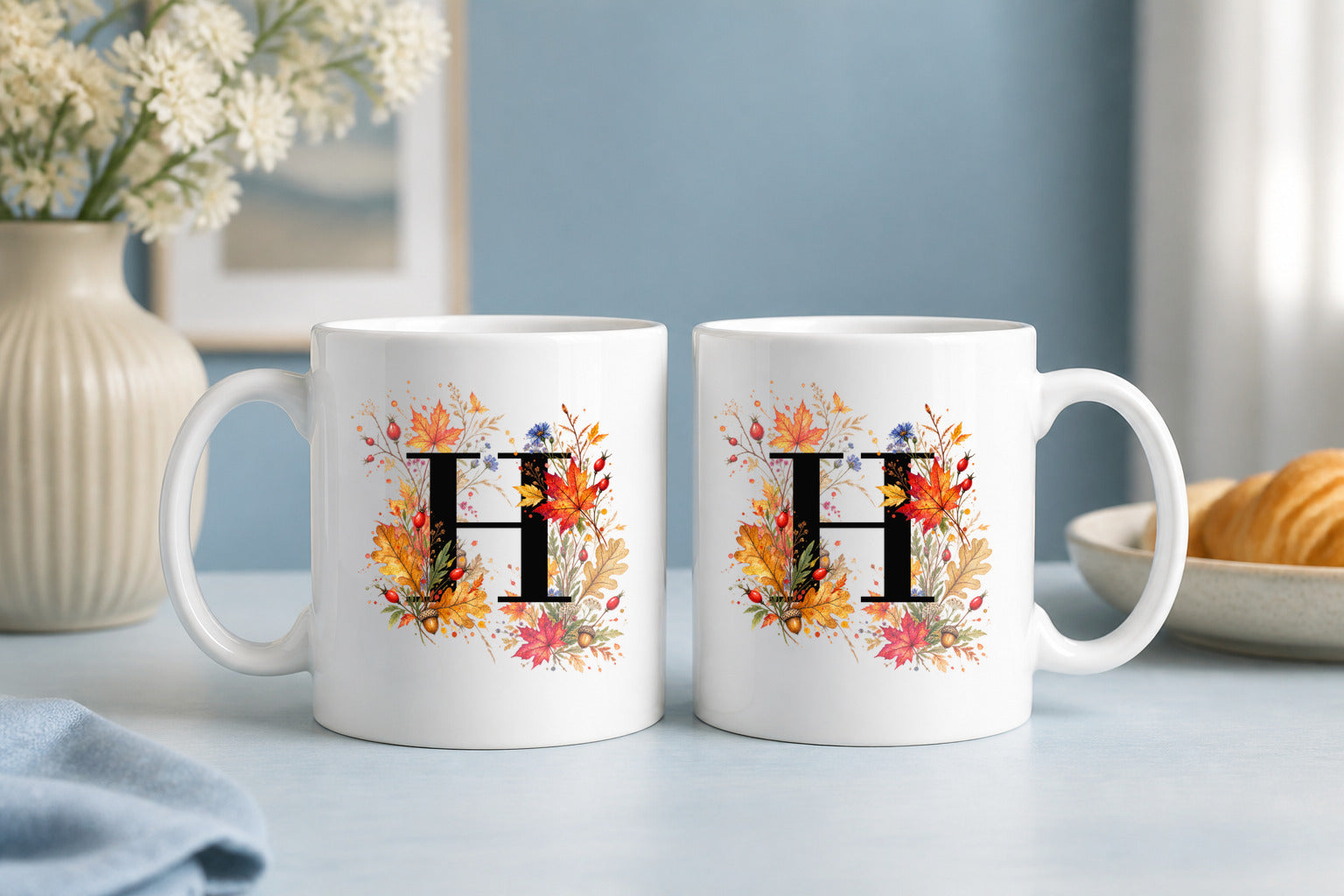 Herbst Tasse A-Z Buchstaben 325 ml Keramik Geschenkidee personalisiert