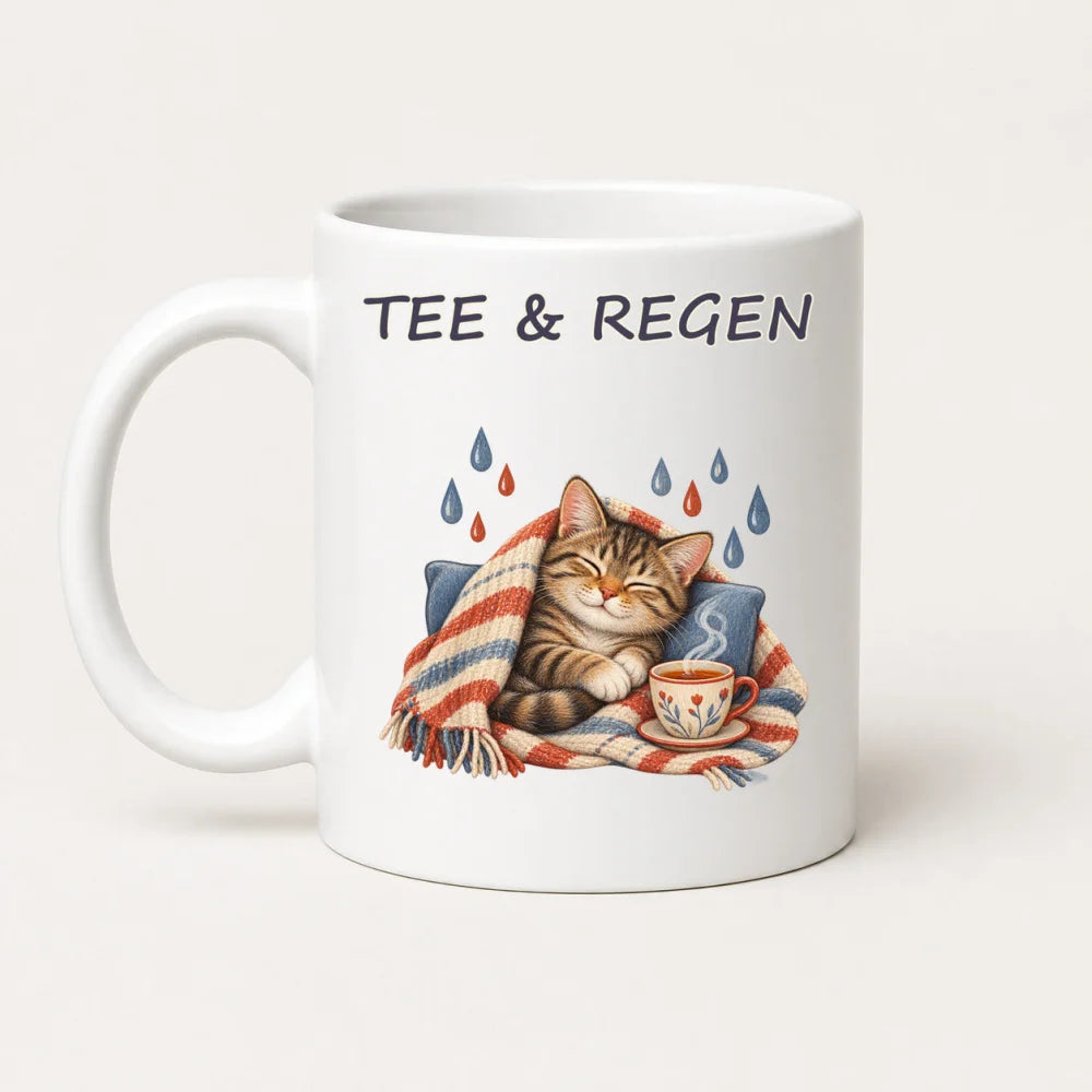 Tee & Regen Katze Tasse – gemütlicher Keramikbecher 325 ml - WS-Trend.de