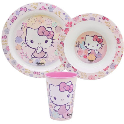 Hello Kitty Kinder Geschirr-Set 3 teilig Becher (260 ml) Teller Schüssel - WS-Trend.de