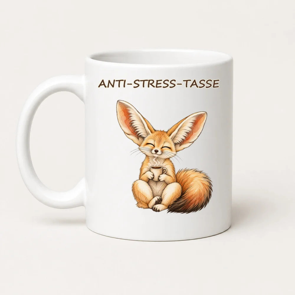Anti-Stress-Tasse Fennek – Keramikbecher 325 ml Tuschzeichnung - WS-Trend.de
