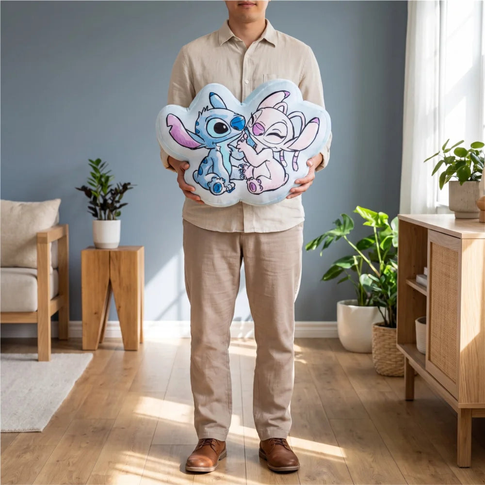 Disney Stitch und Angel 3D Velourskissen 38x29x5 cm Blau Rosa - WS-Trend.de