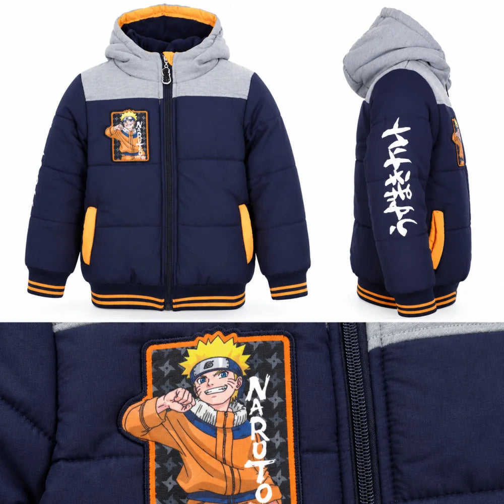 Winterjacke Naruto Shippuden Jungen mit Kapuze Blau Grau Gr. 104 - WS-Trend.de