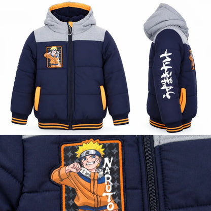 Winterjacke Naruto Shippuden Jungen mit Kapuze Blau Grau Gr. 104 - WS-Trend.de