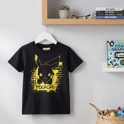 Pokemon Pikachu Kinder T-Shirt Kurzarm Shirt Baumwolle 110 bis 116 Grau Schwarz - WS-Trend.de