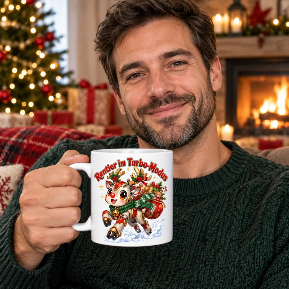 WS-Trend Mecha-Rentier Anime Weihnachtstasse Keramik 330 ml mit Spruch - WS-Trend.de