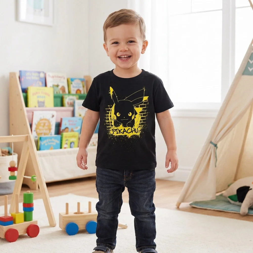 Pokemon Pikachu Kinder T-Shirt Kurzarm Shirt Baumwolle 110 bis 116 Grau Schwarz - WS-Trend.de
