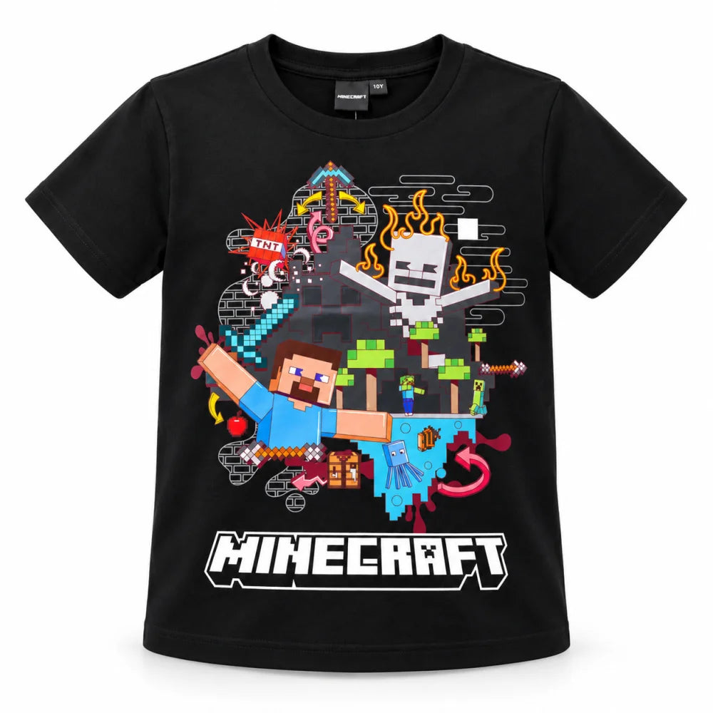 Minecraft Steve Pixel T-Shirt schwarz - WS-Trend.de