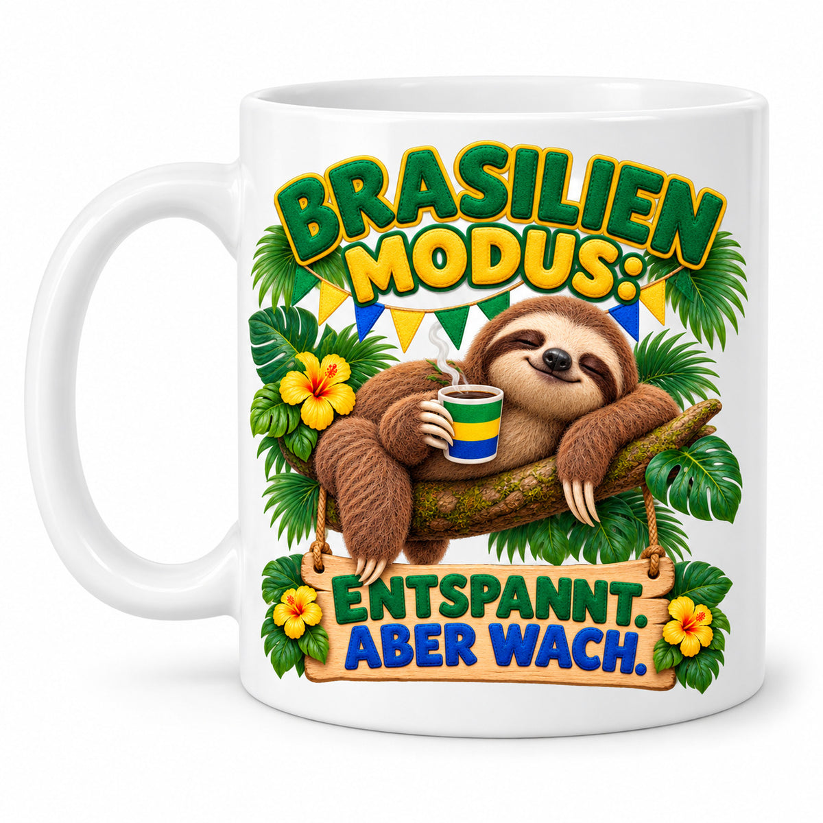 Brasilien Tasse Keramik 330 ml Spruch Geschenk Kaffee Urlaub Tiermotiv