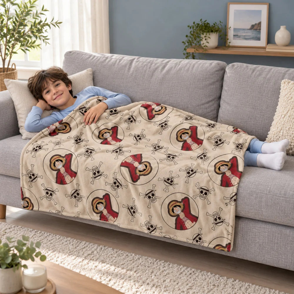 One Piece Ruffy Flanell-Kuscheldecke 110x150 cm Beige - WS-Trend.de