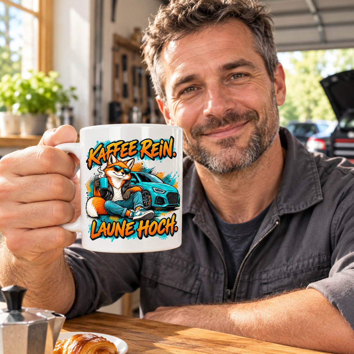 Auto Tasse Spruch Keramik 330 ml Geschenk für Autofan beidseitig Druck