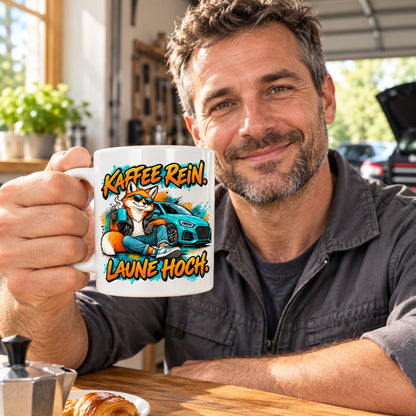 Auto Tasse Spruch Keramik 330 ml Geschenk für Autofan beidseitig Druck