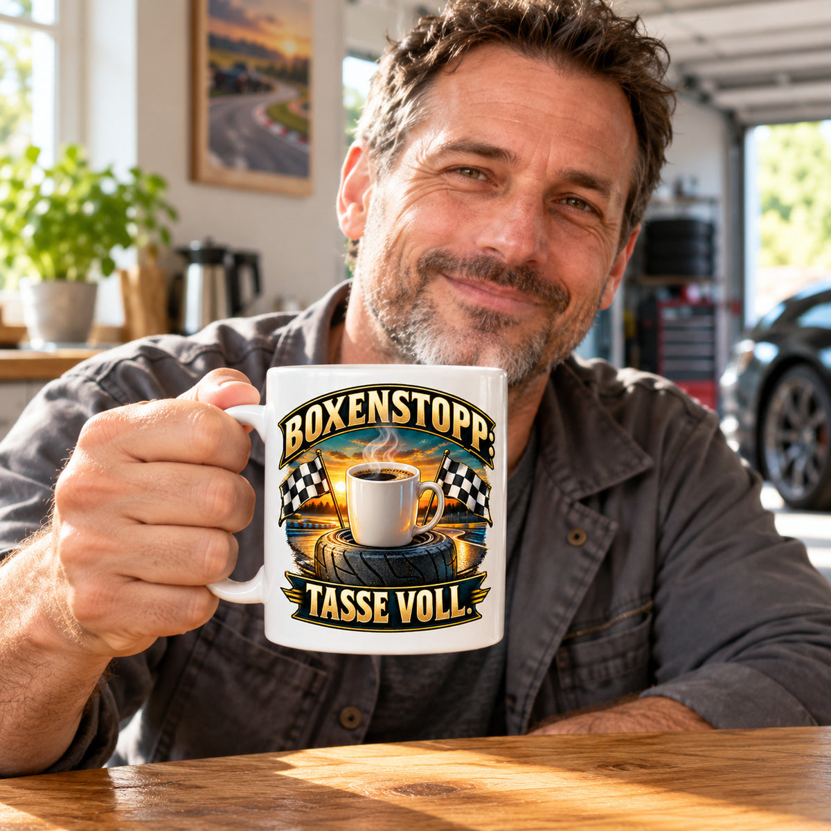 Auto Tasse Spruch Keramik 330 ml Geschenk für Autofan beidseitig Druck