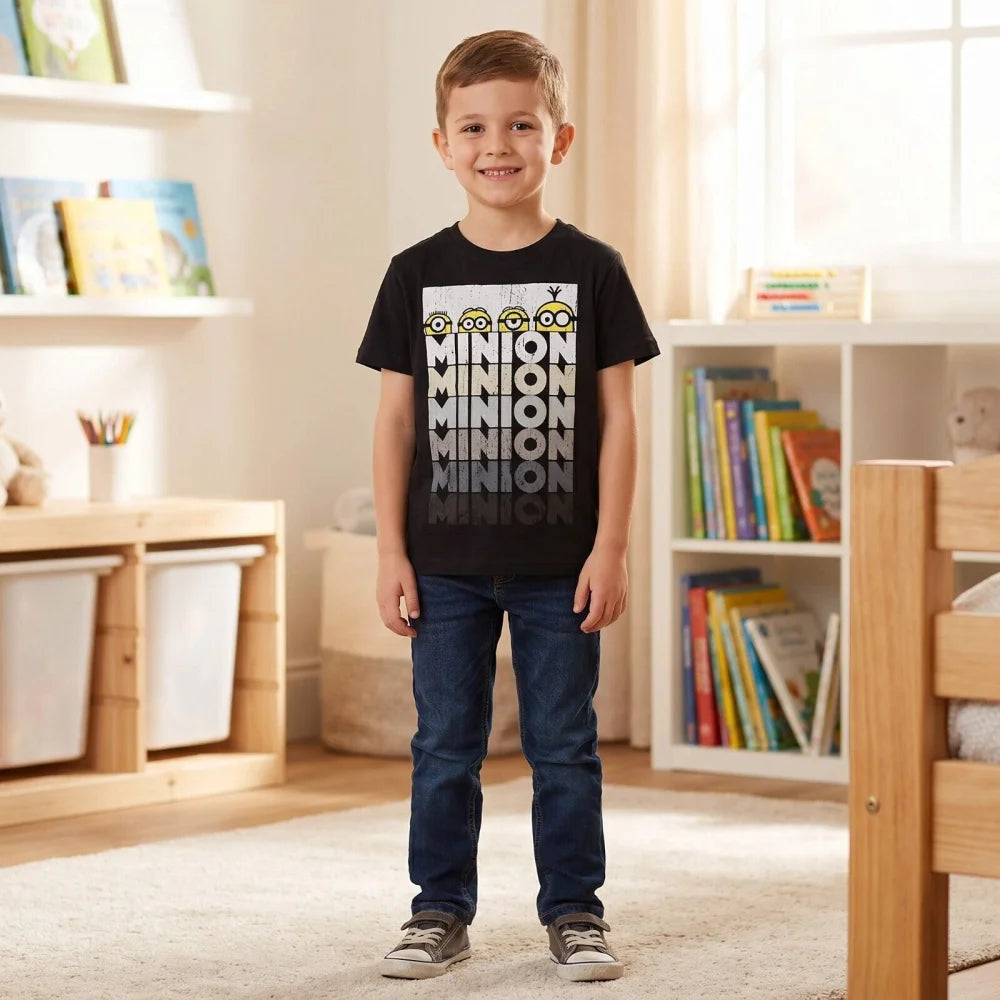 Minions T-Shirt Kurzarm Kinder Jungen Shirt 110-116 Blau Schwarz 100% Baumwolle - WS-Trend.de