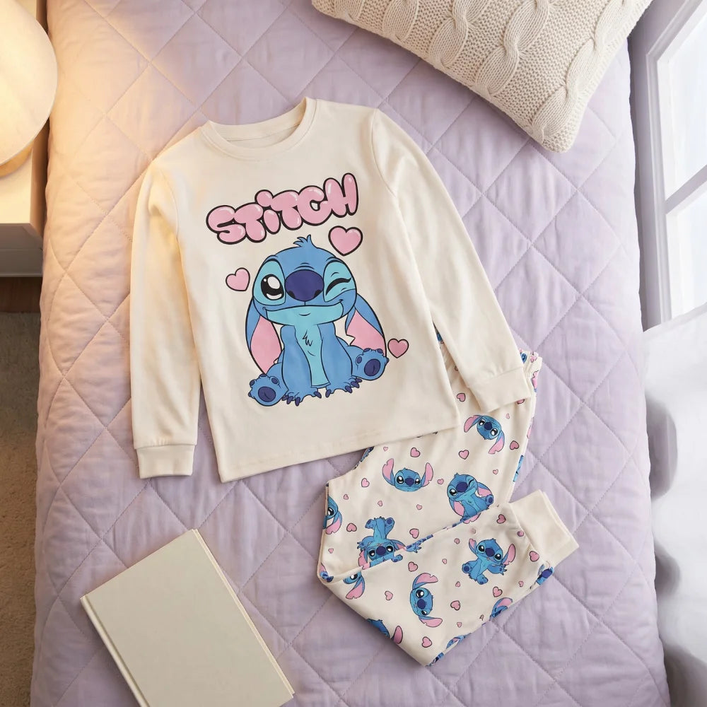 Disney Stitch Kinder Mädchen langarm Schlafanzug Pyjama 104-128 - 100% Baumwolle - WS-Trend.de