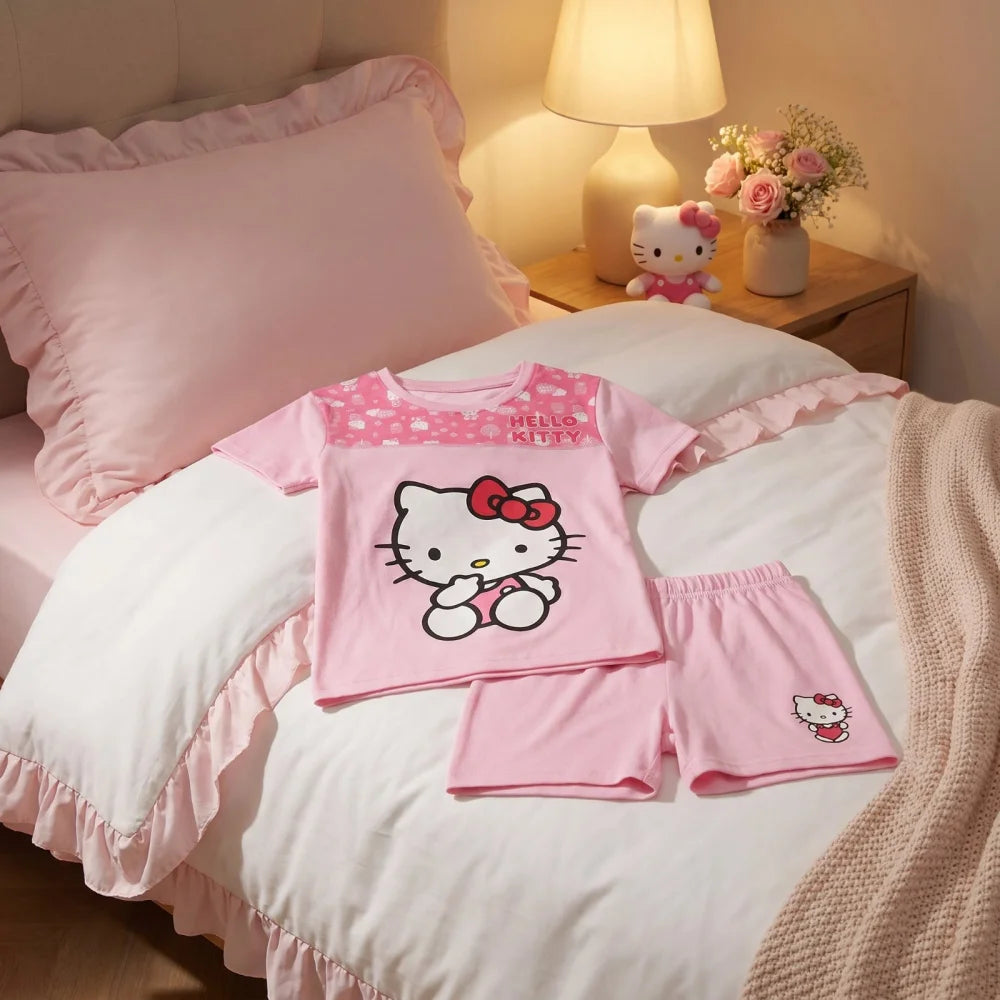 Hello Kitty Kinder Mädchen Schlafanzug Pyjama Shirt Shorts Gr. 98-128 Baumwolle - WS-Trend.de