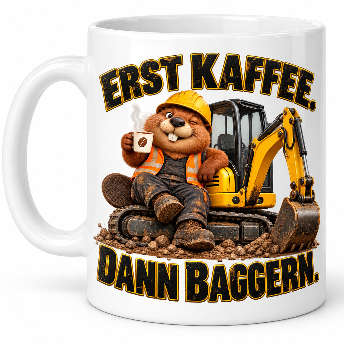 Baustellen Tasse Spruch Keramik 330 ml Geschenk Bauarbeiter beidseitig